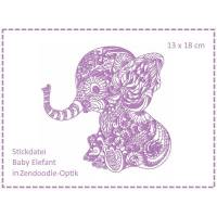 Baby Elefant Zendoodle Stickdatei 13x18 Bild 1