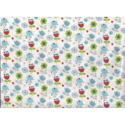 Baumwollstoff - Blumenmuster türkis