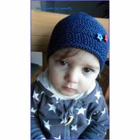 Babymütze für Jungen aus 100 % Baumwolle in blau, handgestrickt Bild 2