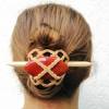 Makramee Haarspange mit rotem Jaspis und Holzstab Bild 6