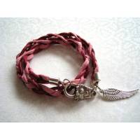 Wickelarmband Leder rosa magenta Anhänger Flügel Bild 2