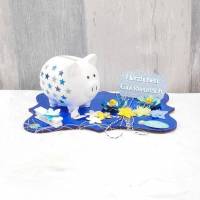 Geldgeschenk Hochzeit, Spardose, Sparschwein, Geschenk zur Hochzeit, blau weiß Bild 1