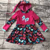 zauberhaftes Sweat- Kleid gr.98/104 mit Zipfelkapuze * Schmetterlinge* Bild 1