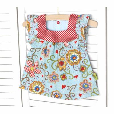 Sommerbluse - 86/92 Bluse hellblau/rot-weiß -Gartenträume- von olilu