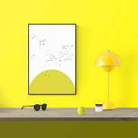 Sonnenposter, fliegende Gänseschar, minimalistische Illustration in weiß und gelb, Wanddekoration, 30 x 40 cm Bild 2