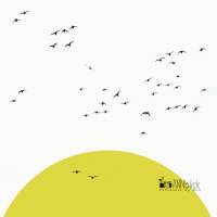 Sonnenposter, fliegende Gänseschar, minimalistische Illustration in weiß und gelb, Wanddekoration, 30 x 40 cm Bild 3