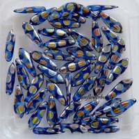 30 Glasdagger Daggerperlen, saphir blau mit peacock Muster Bild 1