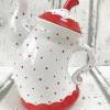 tanzende Teekanne ,rot, Punkte, 1,5l, aus Keramik, handbemalt Bild 2