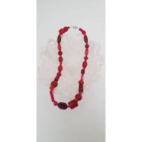Kette rot, Mel - Len, Kette, 49 cm, Koralle, Halskette rot, Halskette, Geschenk, Galsperlenkette, Geburtstag, Perlenkette Bild 1