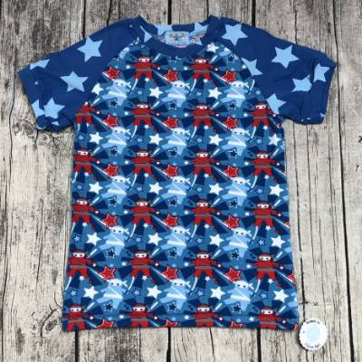 schönes T-shirt gr.134/140 ~ Ninja ~ Bio-Stoffe Blau Rot