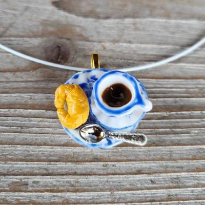 Halsreif Kaffee und Croissant, Collier, Kette mit Anhänger