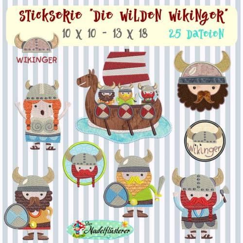 Digitale Stickserie Die wilden Wikinger 10x10 - 13x18 cm (4x4 - 5x7") Stickrahmen