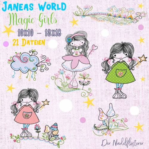 Digitale Stickserie Janeas World Magic Girls 10x10 - 13x18 cm (4x4 - 5x7") Stickrahmen