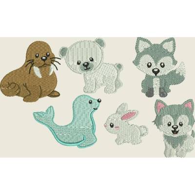 Stickdatei Nordpol Puschen Kleine Motive Eisbär Robbe Fuchs Wolf Maschinenstickerei 142