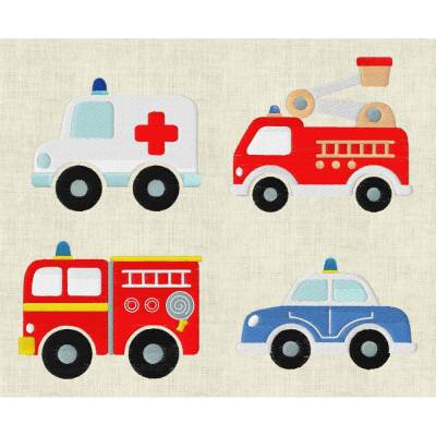 Stickdatei Auto Krankenwagen, Feuerwehr, Polizeiauto Maschinenstickerei Set 151