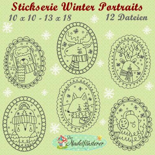 Digitale Stickserie Winterportraits 10x10 - 13x18 cm (4x4 - 5x7") Stickrahmen