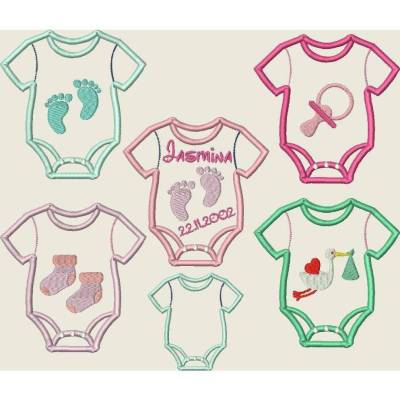 Stickdatei Baby Body 10x10 und 13x18 Applikation Taufe Geburt Set 395