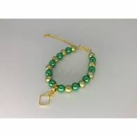 Armband grün & goldfarben, verstellbar, Perlenarmband Bild 1