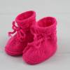 Babyschuhe gestrickt pink Größe 17 3-6 Monate für Mädchen mit Muster und Bändchen zum Binden Bild 3