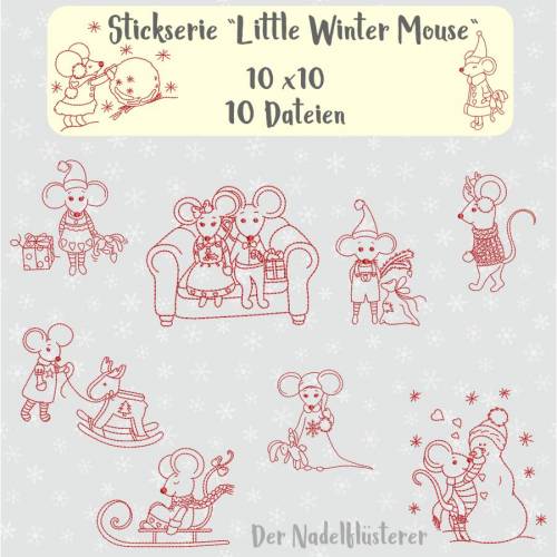 Digitale Stickserie Little Winter Mouse 10x10 (4x4") Stickrahmen