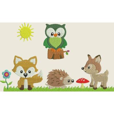 Stickdatei Tiere im Wald  Fuchs  Reh  Eule Igel Sonne 131