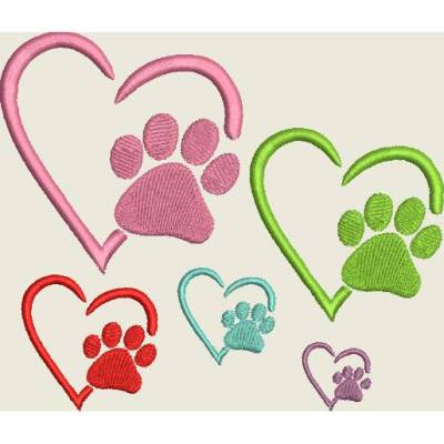 Stickdatei Hund Pfote im Herz 405 Maschinenstickerei