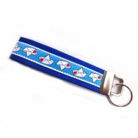 Schlüsselanhänger Schlüsselband "Boot mit Herzchen" in blau oder rot aus Baumwollstoff und Webband Bild 1