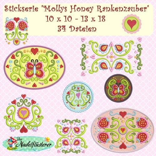 Digitale Stickserie Mollys Honey Rankenzauber 10x10 - 13x18 cm (4x4 - 5x7") Stickrahmen