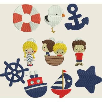 Stickdatei Maritim Urlaub Sommer Sonne Strand Boot Möwe Anker Stern Krebs 285