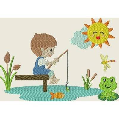 Stickdatei  * Junge geht Angeln  Taschenmotiv TM31 13x18cm 5x7"  Mascinenstickerei