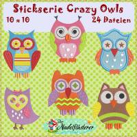 Digitale Stickserie Crazy Owls 10x10 cm (4x4") Stickrahmen Bild 1