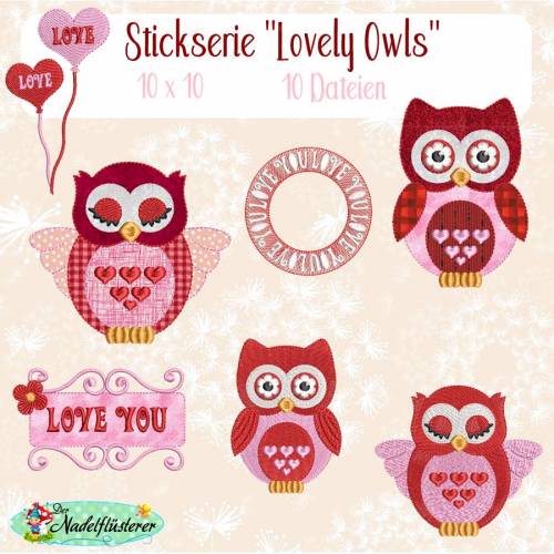Digitale Stickserie Lovely Owls 10x10 cm (4x4") Stickrahmen
