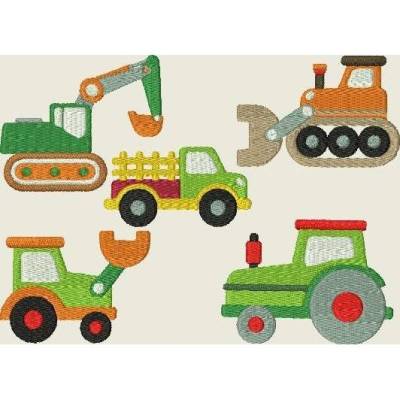 Stickdatei Auto  Fuhrpark  Bagger Traktor Raupe Farm Baufahrzeuge Maschinenstickerei Set 150