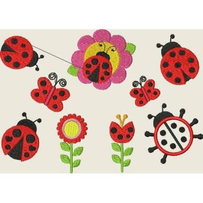 Stickdatei Marienkäfer * Schmetterling * Blume Maschinenstickerei Set 117