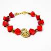 Bambus Korallen Armband goldene Herzen, Damen Armband, Geschenk für Frauen Bild 2