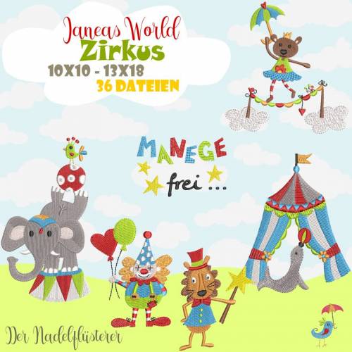Digitale Stickserie Janeas World Zirkus 10x10 - 13x18 cm (4x4 - 5x7") Stickrahmen