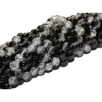 1 Strang Crash Crackle Perlen, 8 mm, schwarz-weiss