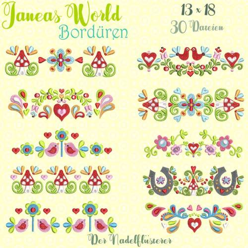 Digitale Stickserie Janeas World Bordüren 13x18 cm (5x7") Stickrahmen