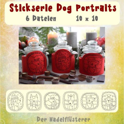 Digitale Stickserie Dog Portraits 10x10 cm (4x4") Stickrahmen