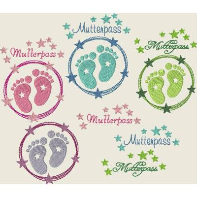 Stickdatei Mutterpass Stern Babyfüsse Doodle Baby Füsse Maschinestickerei 514