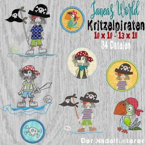 Digitale Stickserie Janeas World Kritzelpiraten 10x10 - 13x18 cm (4x4 - 5x7") Stickrahmen