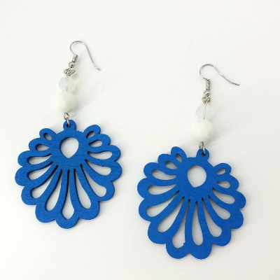 Ohrringe/Ohrhänger blau-weiß, weiß-blau, blau, weiß, Holzanhänger, Ohrringe, Ohrhänger, Ohrschmuck, Statementohrringe, Statement-Ohrringe