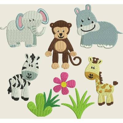 Stickdatei Dschungel Affe, Zebra, Giraffe, Elefant, Hippo, Maschinenstickerei 543