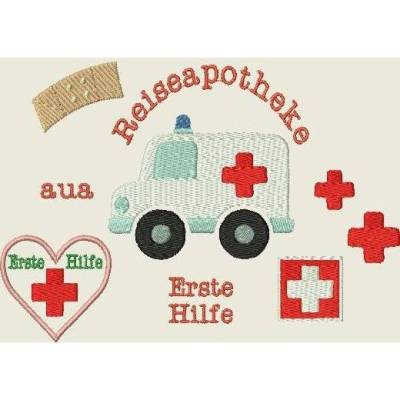 Stickdatei  Erste Hilfe * Reiseapotheke Urlaub 210 * Maschinenstickerei