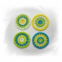 4 Rosetten Häkelapplikation, Kreise gehäkelt zum Aufnähen, runde Häkelblumen Bild 1
