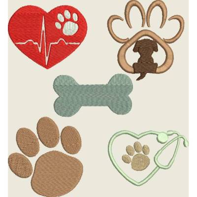 Stickdatei Stickmuster Hund Pfote Herzlinie 487 Maschinenstickerei