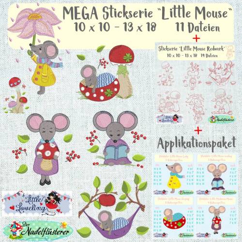 Digitale  Mega Stickserie Little Mouse 10x10 - 20x30 cm (4x4 - 8x12") Stickrahmen