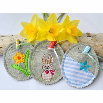 ITH Stickdatei Geschenkanhänger Osterei für Glückwünsche mit doodle Motiv 8x10cm