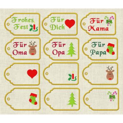 Stickdatei Weihnachten Anhänger 13 Stck Button 050 Maschinenstickerei Geschenkanhänger