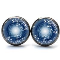 Ohrstecker dunkelblaues Ornament Auge Mandala - verschiedene Größen - Edelstahl Bild 2